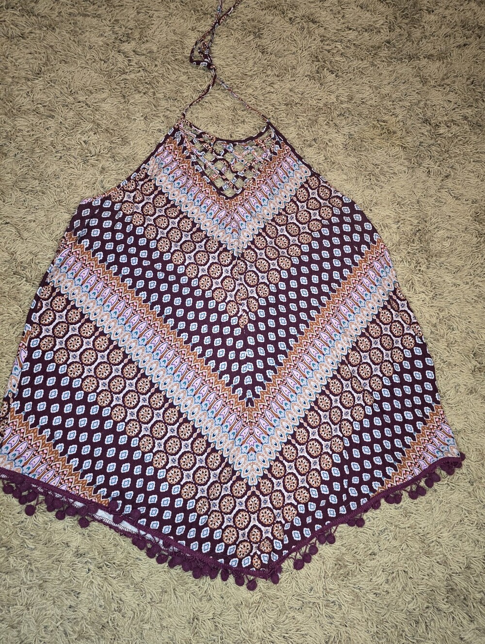 Maurices Burgundy Halter Camisole with Pom Trim